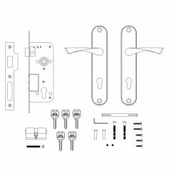 Замок врезной цилиндровый с защёлкой в комплекте с ручкой KIT P90 4585/3 CRONA AB (бронза), 5 кл.