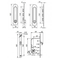 Защелка с ручками для раздвижных дверей PUNTO Soft LINE SL-011 CP