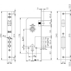 Корпус врезного замка с защёлкой 152/3MR (45 mm) w/b (никель)