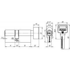 Цилиндровый механизм с вертушкой R602/70 mm (30+10+30) PB латунь 5 кл.