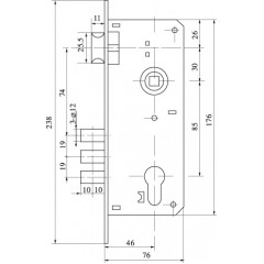 Замок врезной цилиндровый с защёлкой в комплекте с ручкой SET F9013 SN/CP (мат никель/хром), 5 кл.