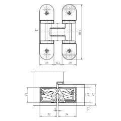 Дверная петля скрытой установки универсальная SIMONSWERK TECTUS TE 303 3D Messing-Effekt (матовый латунь), 60 кг