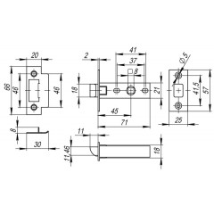 Защелка врезная FUARO PLASTIC P12-45-25 AB бронза