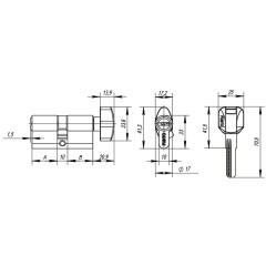 Цилиндровый механизм с вертушкой Z402/70 mm (30+10+30) CP хром 5 кл.