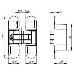 Дверная петля скрытой установки с 3D-регулировкой 11160UN3D (Armodillo Architect 3D-ACH UNIVERSAL 60) SC Мат хром