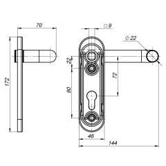 Ручка на планке DH-0433/2 для антипаники (1300А, 1700A) - без пружины