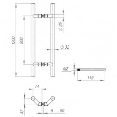 Ручка-скоба PULL.PH32/1200.45 INOX 304 (PH-45-32/1200-INOX)