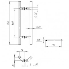 Ручка-скоба PULL.PH32/1000.45 INOX 304 (PH-45-32/1000-INOX)