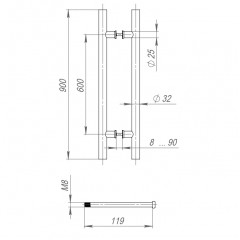 Ручка-скоба PULL.PH32/900.22 INOX 304 (PH-22-32/900-INOX) BLACK