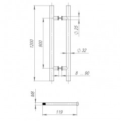 Ручка-скоба PULL.PH32/1200.22 INOX 304 (PH-22-32/1200-INOX) BLACK